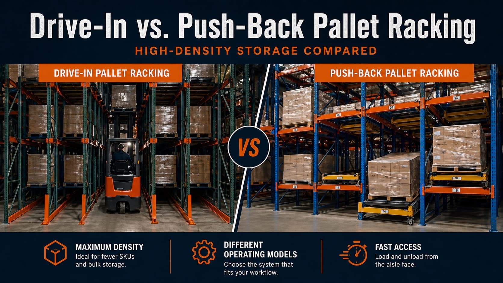 Drive-In vs. Push-Back Pallet Racking: High-Density Storage Compared
